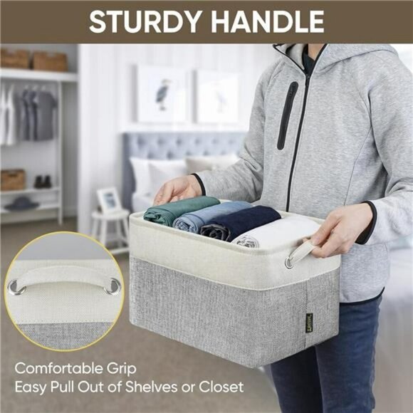 BALEINE Fabric Storage Bins Set of 4 Shelf Closet Organizer Baskets Grey - Picture 6 of 7